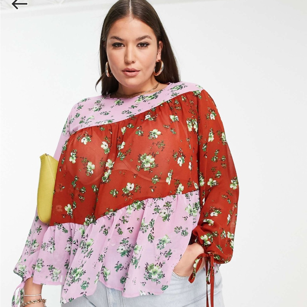 Floral Patchwork Blouse - Red and Pink